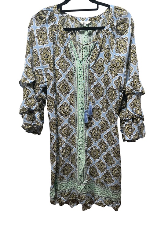 Crown & Ivy Tops - crown & ivy Mint and Light Blue Border Print Tunic with Tassel